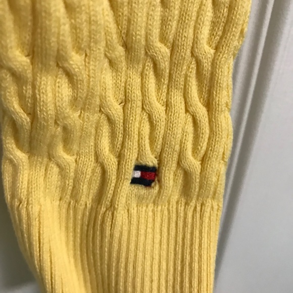Y2K Tommy Hilfiger Pima Cotton Cable Knit S Long Sleeve Top Yellow V-Neckline - Picture 4 of 5